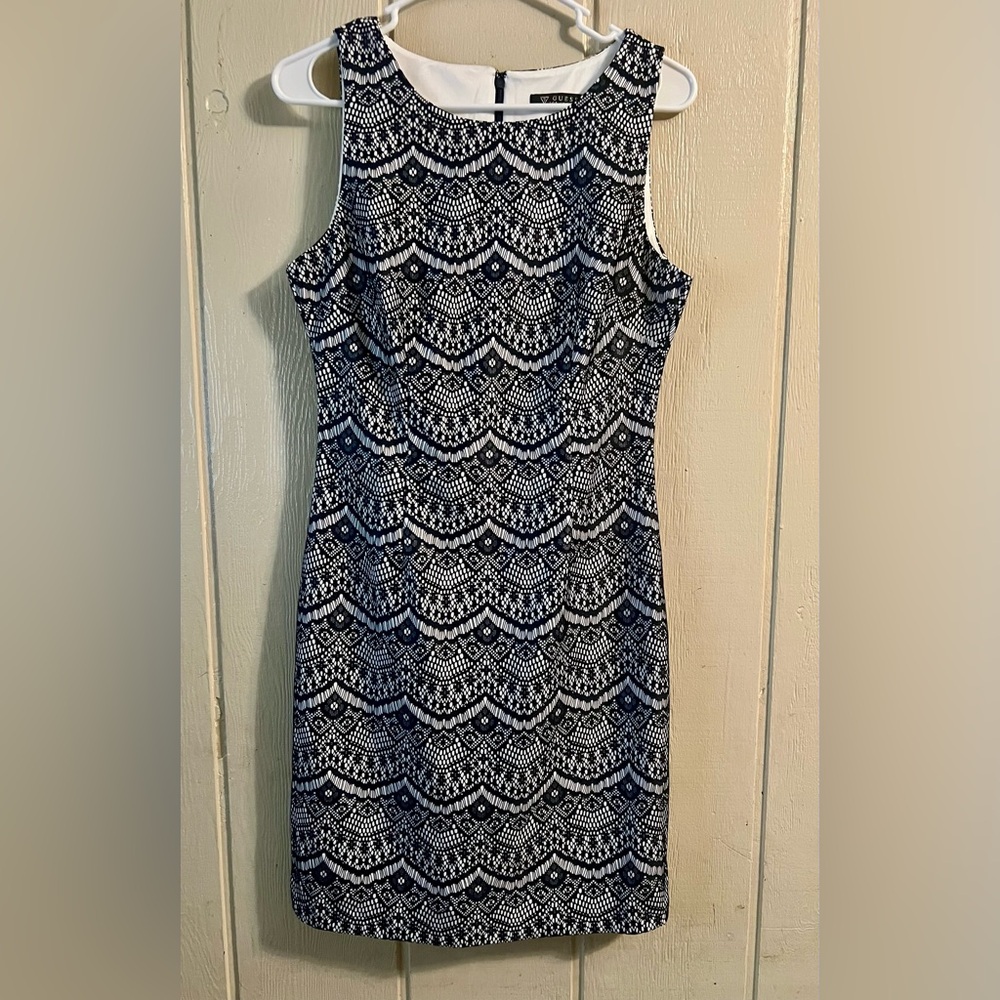 Guess Blue Sheath Midi Dress Sleeveless Crew Neck